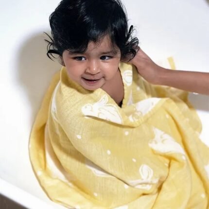 Aloe Vera Sunny Bunny Printed Baby Bath Towel - Yellow