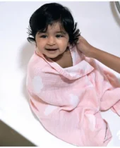 Aloe Vera Dreamy Clouds Printed Baby Bath Towel - Pink - Image 2