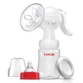 Luv Lap LuvLap Manual Breast Pump with 3-Level Suction, Massage Cushion, Ergonomic Handle, 2 Free Breast Pads, BPA-Free, Gentle & Easy Milk Expression White