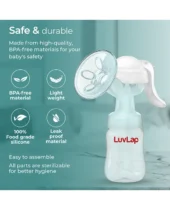 Luv Lap LuvLap Manual Breast Pump with 3-Level Suction, Massage Cushion, Ergonomic Handle, 2 Free Breast Pads, BPA-Free, Gentle & Easy Milk Expression White - Image 5