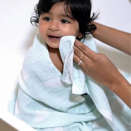 Aloe Vera Dreamy Clouds Printed Baby Bath Towel - Blue