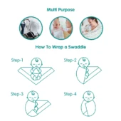 100% Cotton Muslin Baby Swaddle Set, Pack of 3, Size-120cm x 100cm - Image 3