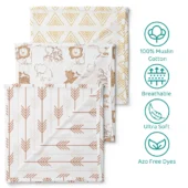 100% Cotton Muslin Baby Swaddle Set, Pack of 3, Size-120cm x 100cm - Image 4