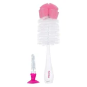 BPA Free Bottle And Nipple Cleaning Brush With Suction Base-Pink - Image 3