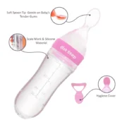 Non Spill BPA Free Soft Silicone Squeezy Food Feeder-Pink - Image 2
