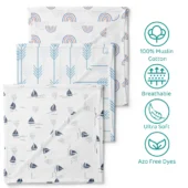 100% Cotton Muslin Baby Swaddle Set, Pack of 3, Size-120cm x 100cm - Image 4
