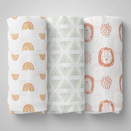 100% Cotton Muslin Baby Swaddle Set, Pack of 3, Size-120cm x 100cm