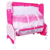 Cradle with Swing, Mosquito Net and Storage Basket (Pink)