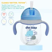TRITAN 280 ml BPA Free Anti-Spill Soft Silicone Weighted Straw Baby Sipper Cup with Twin Handle - Blue - Image 2