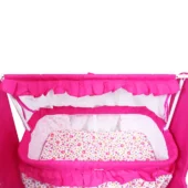 Cradle with Swing, Mosquito Net and Storage Basket (Pink) - Image 4