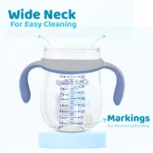 TRITAN 280 ml BPA Free Anti-Spill Soft Silicone Weighted Straw Baby Sipper Cup with Twin Handle - Blue - Image 4