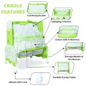 Cradle with Swing, Mosquito Net and Storage Basket (Green) - Image 2