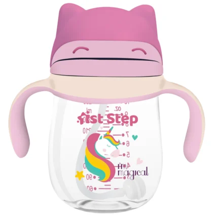 RITAN 280 ml BPA Free Anti-Spill Soft Silicone Weighted Straw Baby Sipper Cup with Twin Handle - Pink