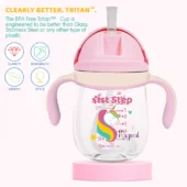 RITAN 280 ml BPA Free Anti-Spill Soft Silicone Weighted Straw Baby Sipper Cup with Twin Handle - Pink - Image 2