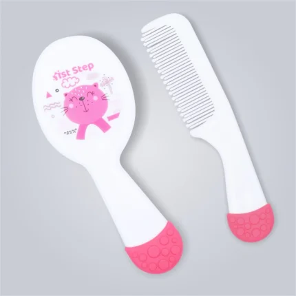 Matte Collection Easy Grip, Soft & Gentle Comb and Brush Grooming Set- Pink