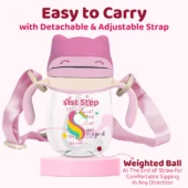 RITAN 280 ml BPA Free Anti-Spill Soft Silicone Weighted Straw Baby Sipper Cup with Twin Handle - Pink - Image 3