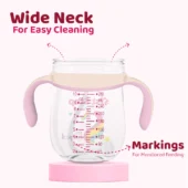 RITAN 280 ml BPA Free Anti-Spill Soft Silicone Weighted Straw Baby Sipper Cup with Twin Handle - Pink - Image 4