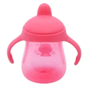 Matte Collection BPA Free Polypropylene Hard Spout Sipper with Twin Handles for Easy Grip - Pink - Image 3