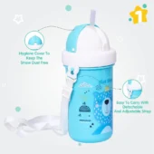 Matte Collection Ideal for Montessori BPA Free Polypropylene Soft Straw Sipper with Twin Handles for Easy Grip - Blue - Image 2