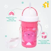 Matte Collection Ideal for Montessori BPA Free Polypropylene Soft Straw Sipper with Twin Handles for Easy Grip - Pink - Image 2
