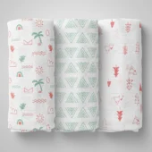 100% Cotton Muslin Baby Swaddle Set, Pack of 3, Size-120cm x 100cm