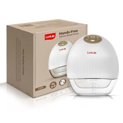 LuvLap Glory Hands-Free Electric Breast Pump for Breastfeeding, Wearable, Portable, 4 Modes & 9 Suction Levels, Type-C Fast Charging, 24mm Breast Shield, Includes 19/21/27mm Soft Flange Inserts, White