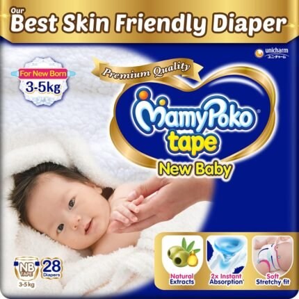 Mamypoko New Born| Tape Style Baby Diapers (3-5kg) 28 Count