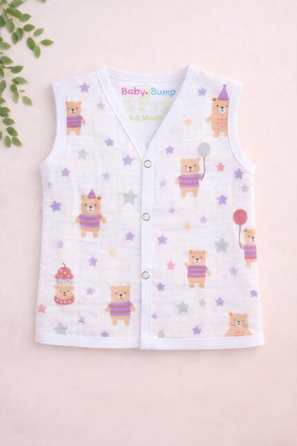 Muslin Front Open Jabla -Teddy Bear