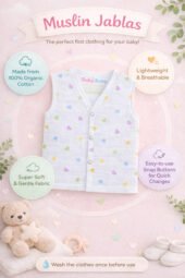 Muslin Front Open Jabla - Little Hearts - Image 3