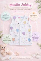 Muslin Front Open Jabla & Nappy (Single) - Happy Balloons - Image 3