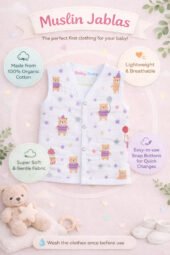 Muslin Front Open Jabla & Nappy (Single) - Teddy Bear - Image 3