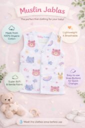 Muslin Front Open Jabla & Nappy (Single) - Bunny Bear - Image 3