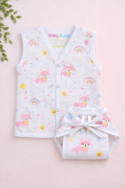 Muslin Front Open Jabla & Nappy (Single) - Blushy Fox