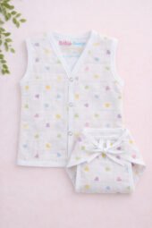Muslin Front Open Jabla & Nappy (Single) - Little Hearts