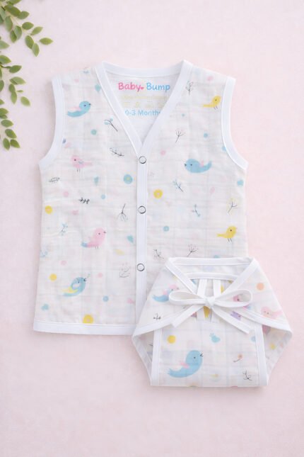 Muslin Front Open Jabla & Nappy (Single) - Tweety Cutie