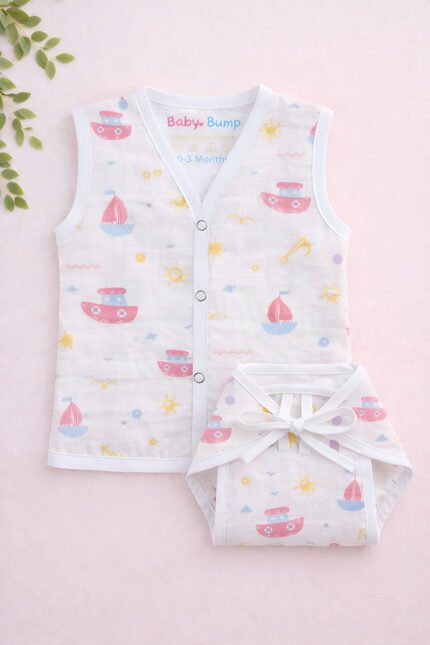 Muslin Front Open Jabla & Nappy (Single) - Little Sailor