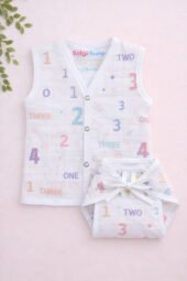 Muslin Front Open Jabla & Nappy (Single) - Number Games