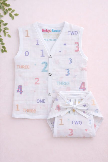 Muslin Front Open Jabla & Nappy (Single) - Number Games