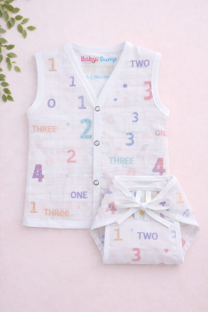 Muslin Front Open Jabla & Nappy (Single) - Number Games