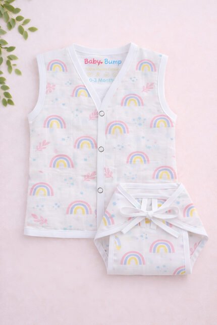 Muslin Front Open Jabla & Nappy (Single) - Hazy Rainbow