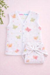 Muslin Front Open Jabla & Nappy (Single) - Blush Wings