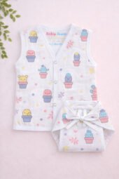 Muslin Front Open Jabla & Nappy (Single) - Smiley Cactus