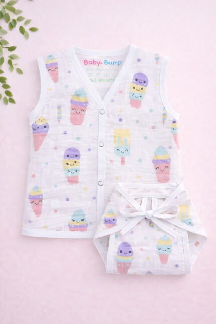 Muslin Front Open Jabla & Nappy (Single) - Popsicles