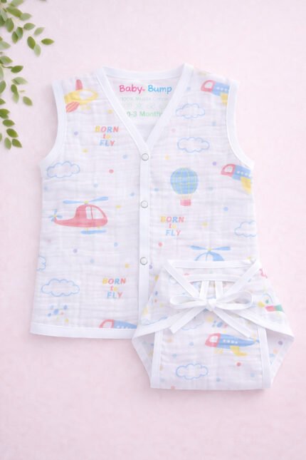 Muslin Front Open Jabla & Nappy (Single) - Born to Fly