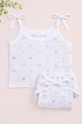Muslin Strap Knot Jabla & Nappy (Single) - Little Hearts