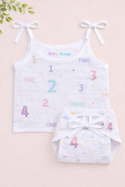 Muslin Strap Knot Jabla & Nappy (Single) - Number Games