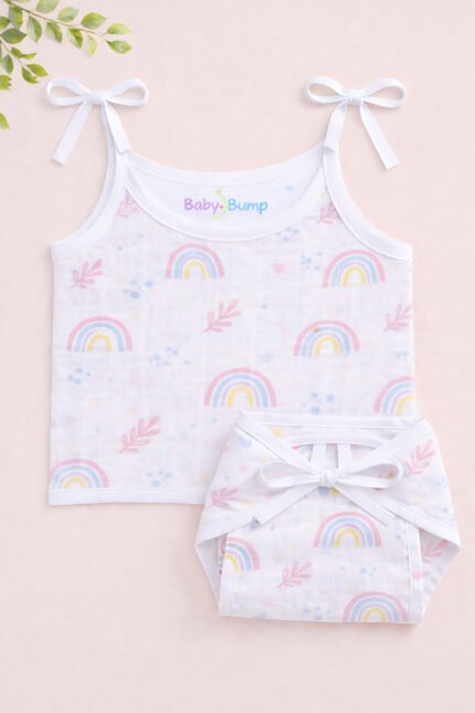 Muslin Strap Knot Jabla & Nappy (Single) - Hazy Rainbow