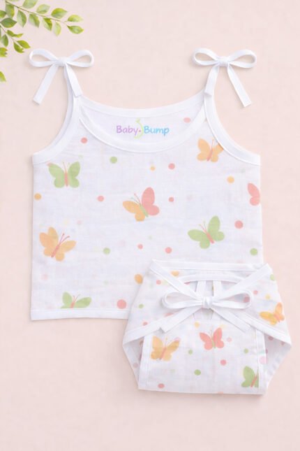 Muslin Strap Knot Jabla & Nappy (Single) - Blush Wings