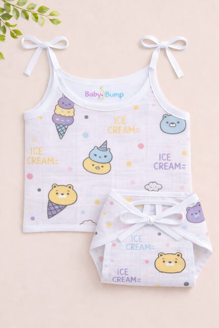Muslin Strap Knot Jabla & Nappy (Single) - Ice Cream