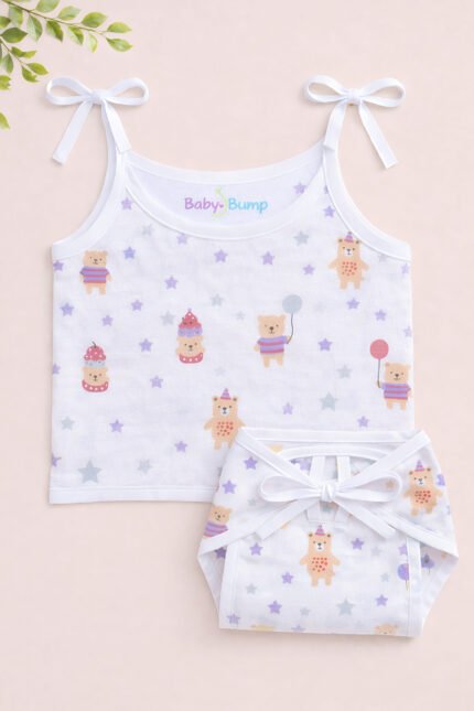 Muslin Strap Knot Jabla & Nappy (Single) - Teddy Bear